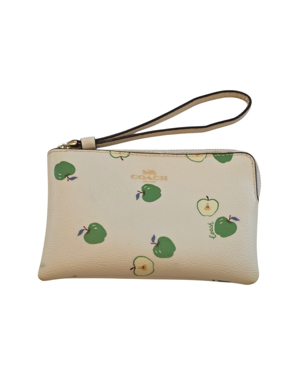 COACH Corner Zip Wristlet With Green Apple Print 6978 Gold/Chalk Multi Wallet